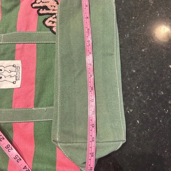 Goldie Pink and Green Canvas  Striped Tote Made With Love - Picture 8 of 13